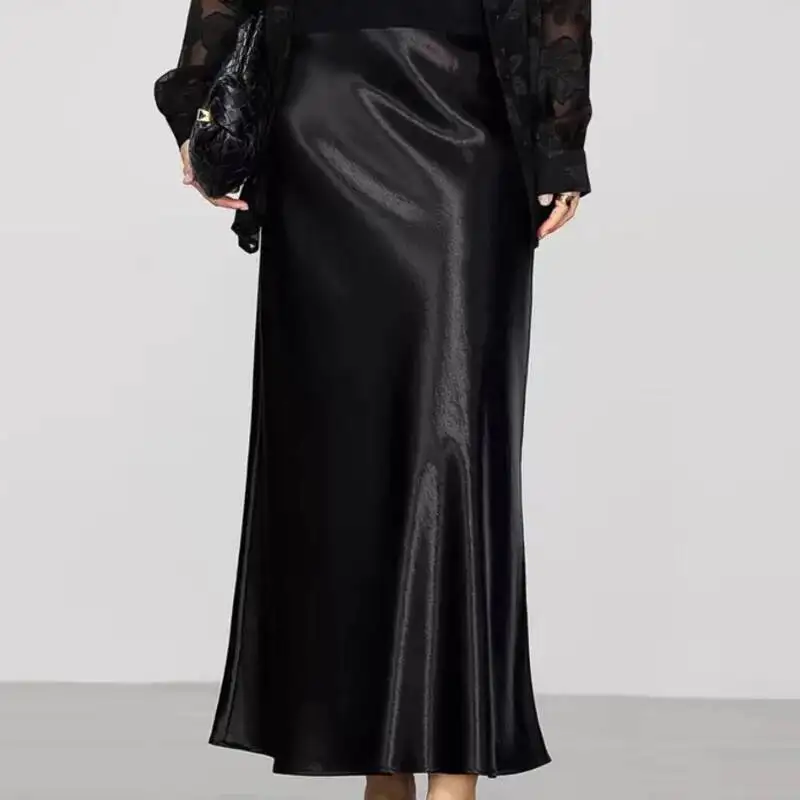 Satin Fish Tail Long Skirt Women's High Waist Solid Color Multiple Styles Hip Hugging Skirt Summer Gentle Elegant Daily Skirt