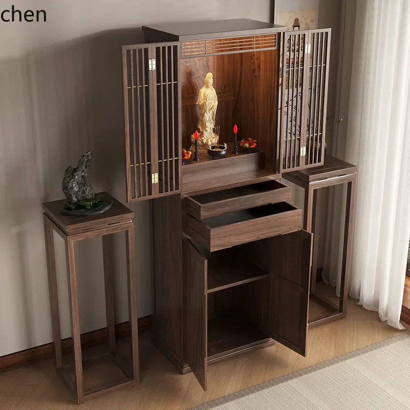 

r5.21 Black Walnut Buddha Shrine Buddha Cabinet Home Simple with Door God of Wealth Cabinet