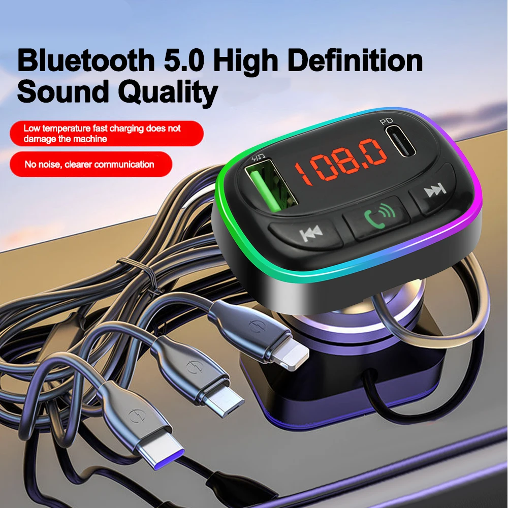 

Kebidumei Bluetooth 5.0 FM Transmitter For Car FM Bluetooth Car Adapter Car Charger Bass Boost 5 Ports Charger Bluetooth Adapter