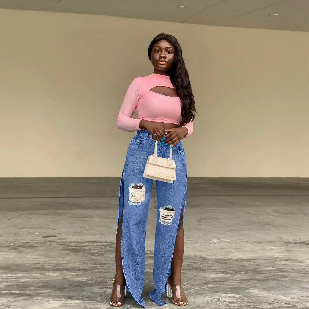 

Женские рваные джинсы с разрезом, аналогичные и европейские и американские модные новые поступления