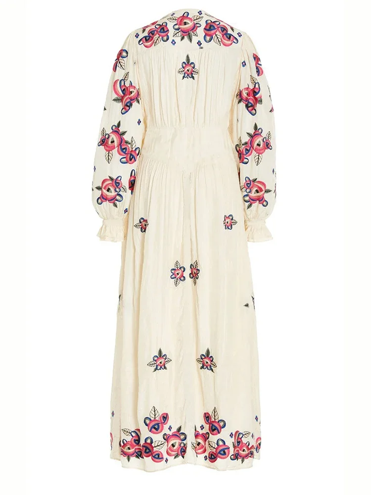 GypsyLady Boho Floral Stickerei Maxi Kleider Baumwolle Frühling Herbst Tiefem V Sexy Frauen Party Robe Langarm Kleider Vestidos Neue