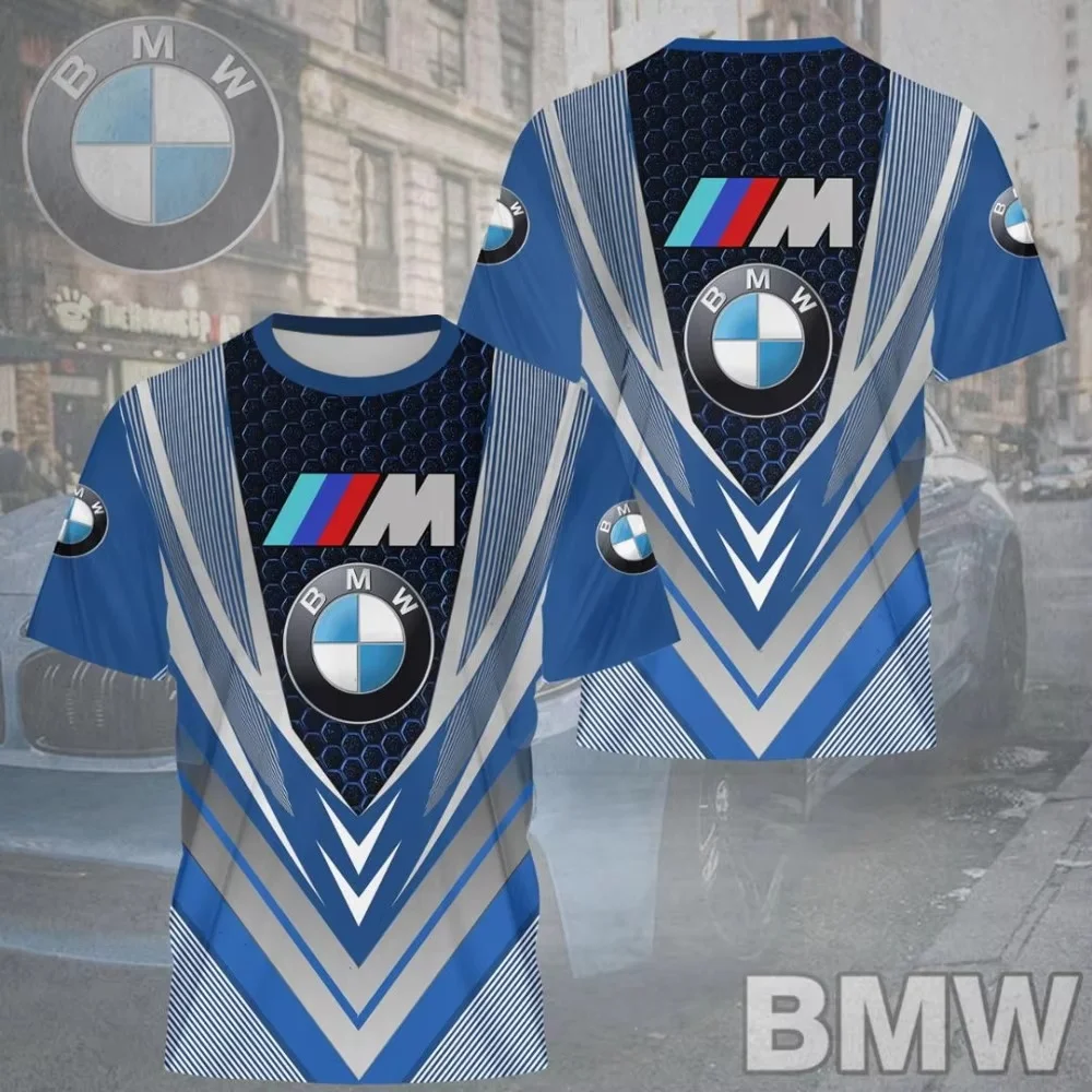 2025 New Spring and Summer BMW Short Sleeved T-shirt Casual and Fashionable Men's BMW 3D Printed Handsome Short Sleeved Top