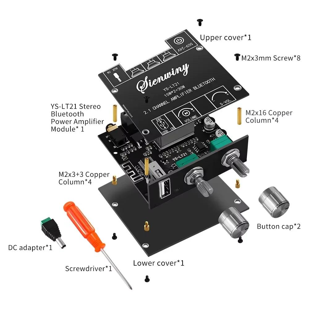 YS-LT21 Bluetooth Digital Amplifier Board Module 2.1 Stereo Dual Channel 15W+15W+30W With High And Low Tone Support APP