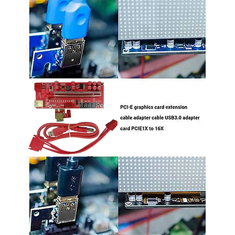 V014 PRO PCI-E 1X To 16X Graphics Riser Card With 10 Solid Capacitors/Temperature Probe/LED Light For BTC Mining