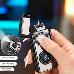 Electronic Double-arc Lighter, with Digital Battery Display, Cigarette Count Display, Type-C Fast Charging, Outdoor Windproof