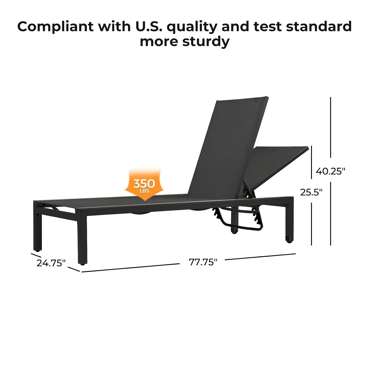 Extra-Long Mesh Sling Lounge Chair w/Wheels, 4-Recline, 350lb Cap, 77.75