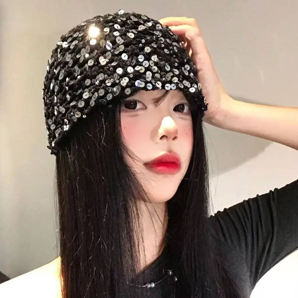 Hollow Knit Hollowed Out Beanie Hat Breathable Fringed Bohemian Style Beanies Y2K Korean Style Crochet Sequined Hat Dail