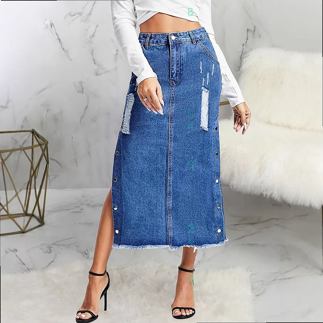 Sexy Denim Skirt for Women High Slit Irregular Ripped Denim Skirts Spring Summer Bodycon Mini Skirts