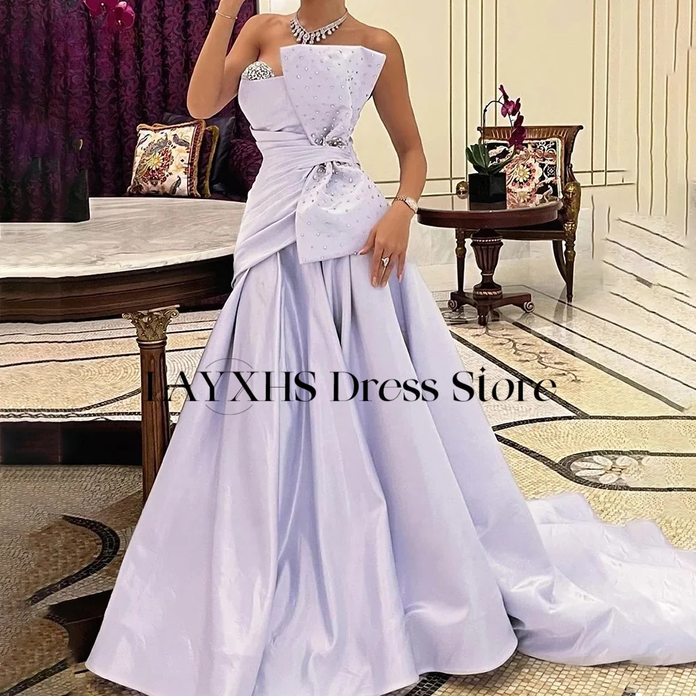 LAYXHS Abiti da sera con scollo a cuore di lusso A-Line Abiti da ballo con pieghe con fiocco in rilievo lucido Abiti personalizzati