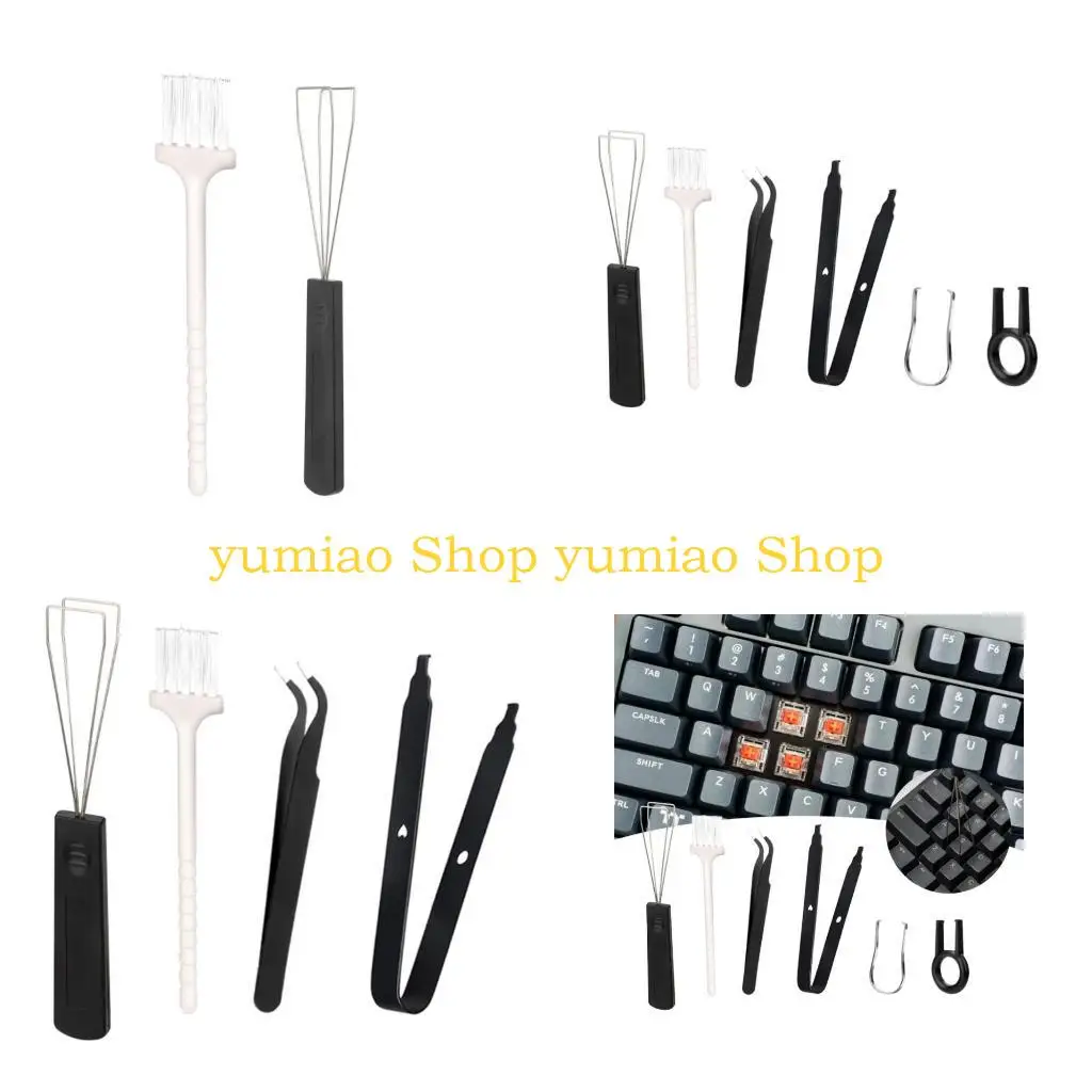587B 6Pcs Durable Keycap Puller Opener, Tweezers, Keyboard Cleaning Brush Tool