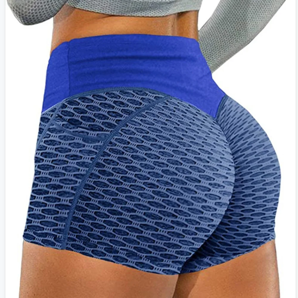 Plus Size Honeycomb Yoga Shorts Womens Fitness Gym Workout Running Apparel Textured Breathable Athletic Pants With Side Pockets