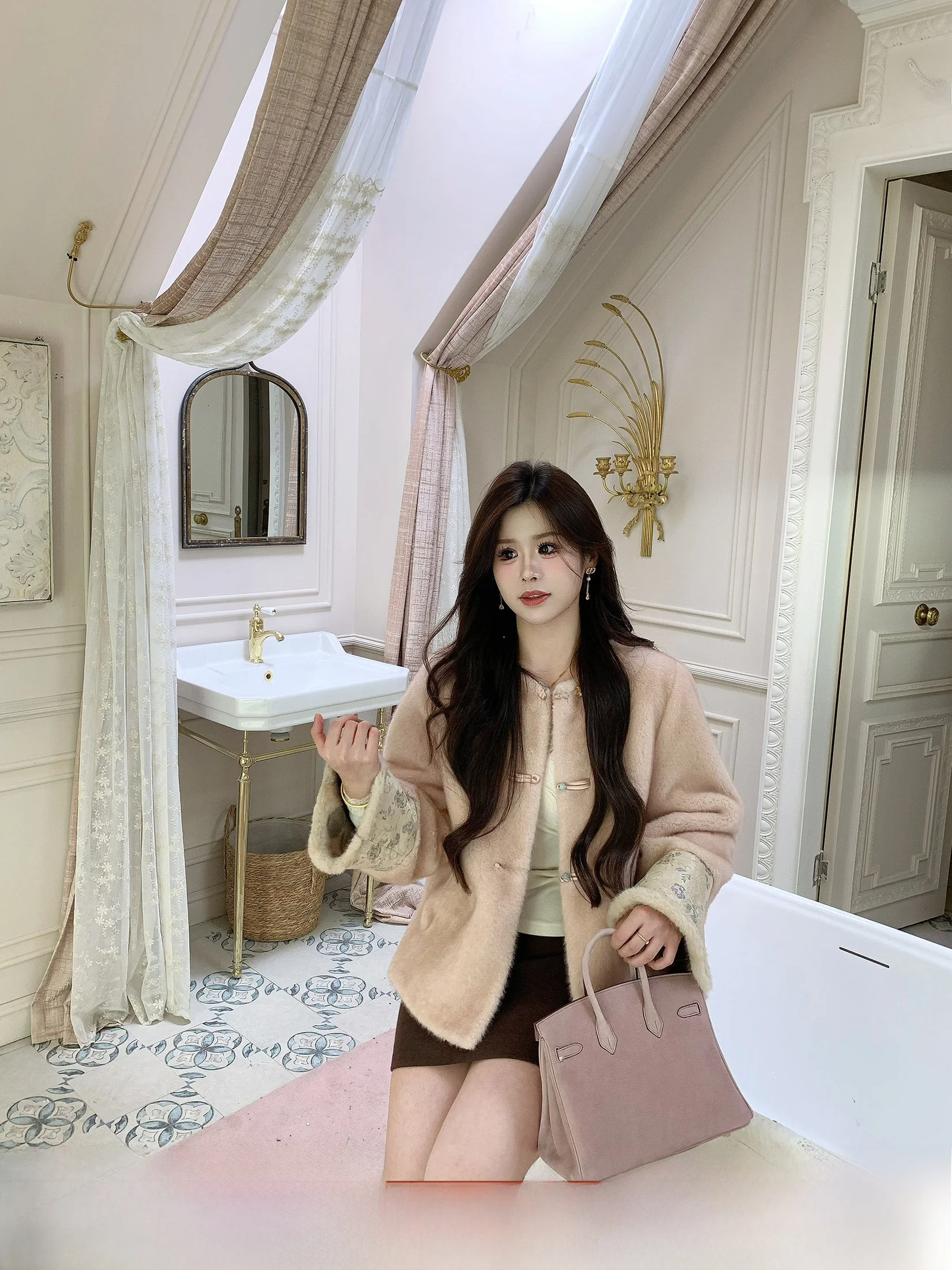 

Li Xiaoxiao Qing Pure Lotus Flower Artificial Mink Jaet Women Winter Large Size New Chinese Sle Button Warm Cotton Coat