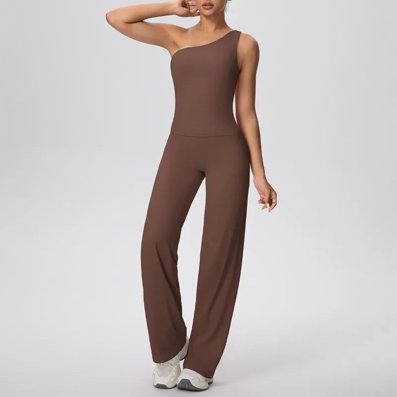 

Новый женский комплект для йоги Cloud Feel, тонкий персиковый наряд для йоги на бедрах, спортивный комплект на одно плечо с открытой спиной, повседневная одежда для бега и фитнеса