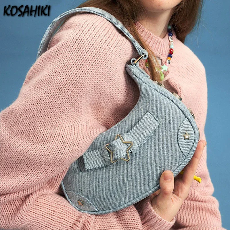 Korean Vintage Star Sweet Underarm Bag Harajuku Y2k Aesthetic Streetwear Shoulder Handbags Women Grunge Fashion Top-Handle Bags