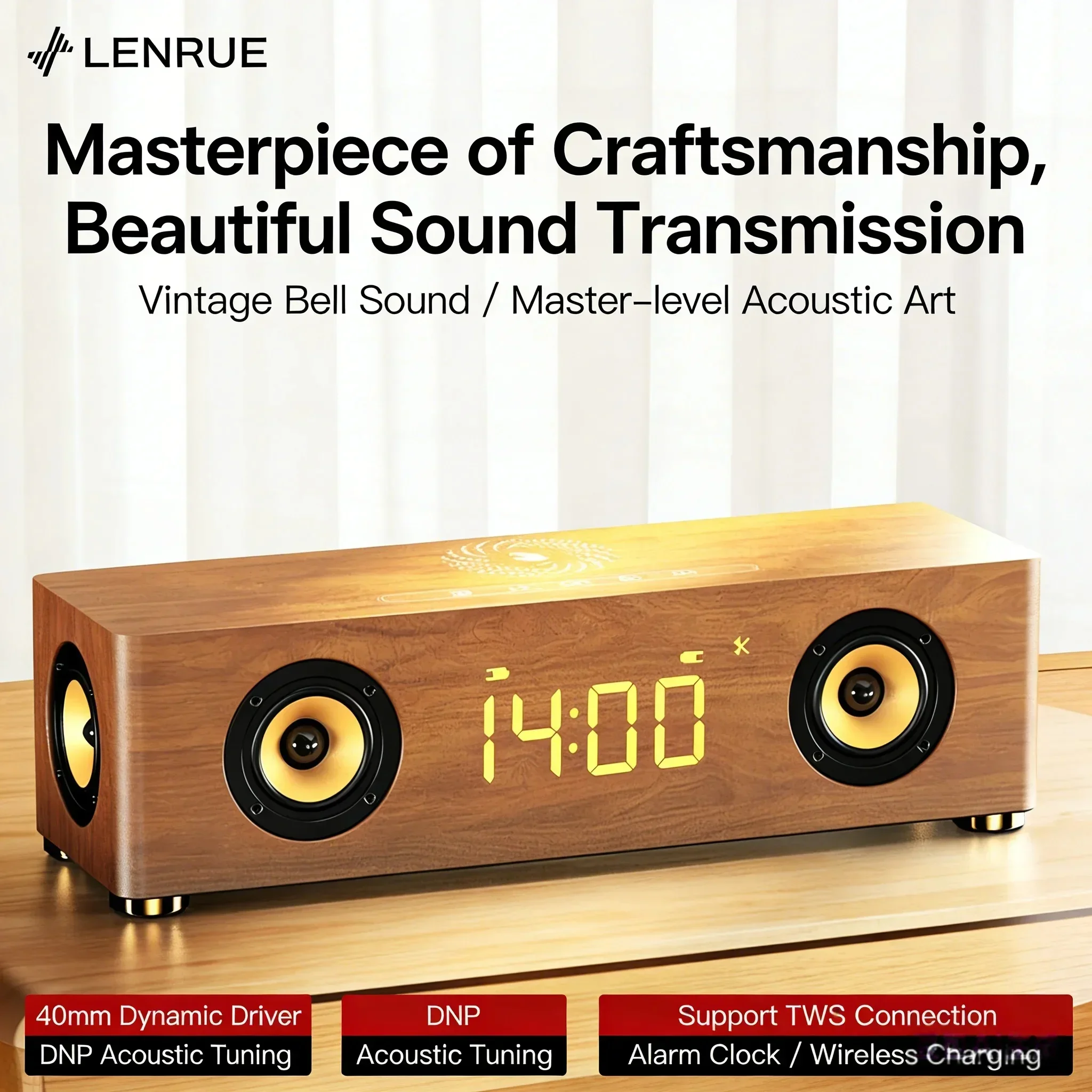 20W Caixa De Som Bluetooth Speaker with Wireless Charging 360° Stereo Sound Alarm Clock TF/AUX/USB Home Theater Party Soundbar