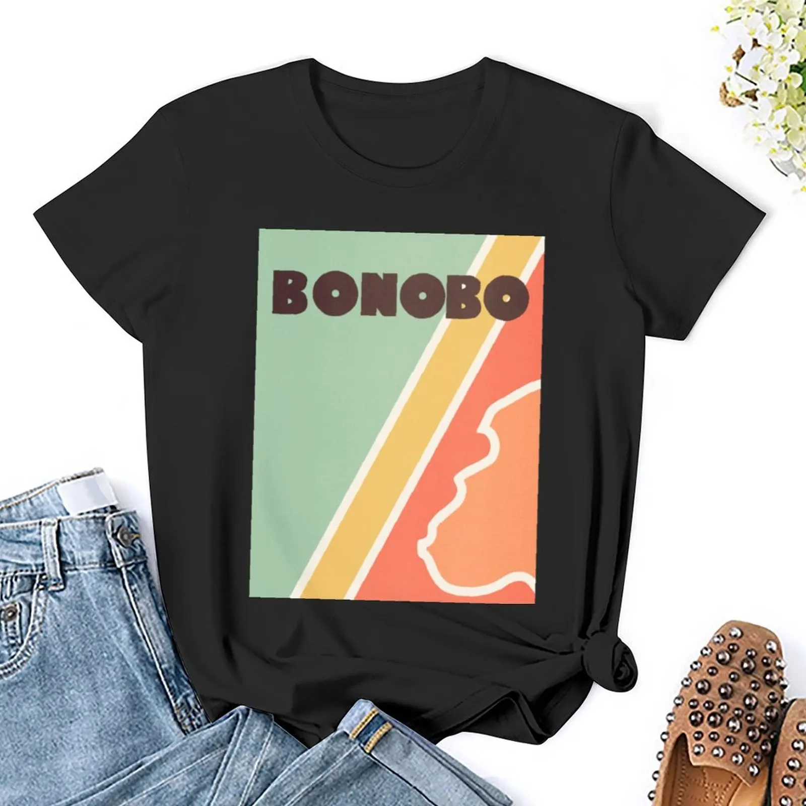 Bonobo-Camiseta Retro con dibujo de líneas de cuatro colores, camiseta de manga corta, tops gráficos de verano, ropa femenina coreana para mujer