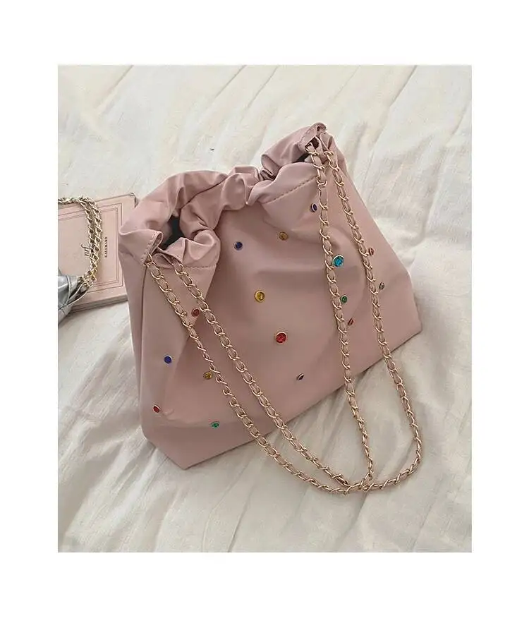 Bloom Beading Y2k Grunge Handbags Women Leather Large Capacity Casual Tote Bags Ladies Vintage Haruku Shoulder Bag Aesthetic