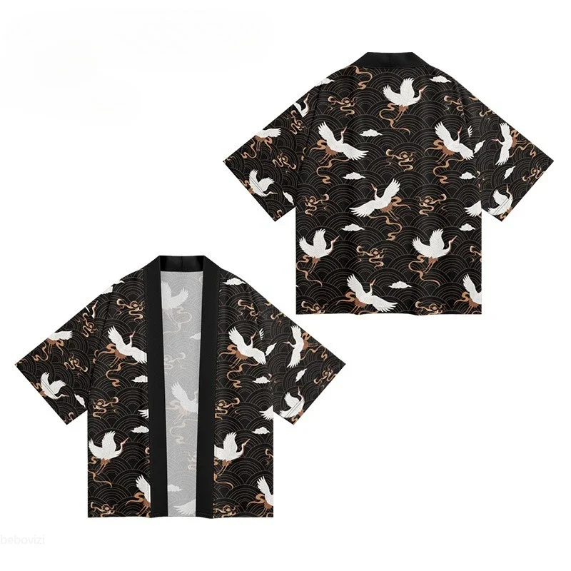 موضة هاراجوكو شيطان طباعة المرأة يوكاتا Ukiyo-e سترة غير رسمية كيمونو 2025 الصيف قميص الشاطئ ملابس هاوري اليابانية