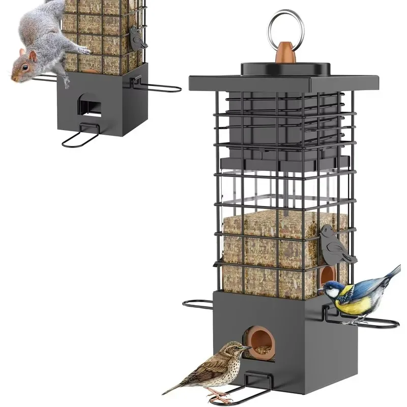 Durable Metal Iron Hanging Bird Feeder Large Capacity Outdoor Garden Decoration Gray