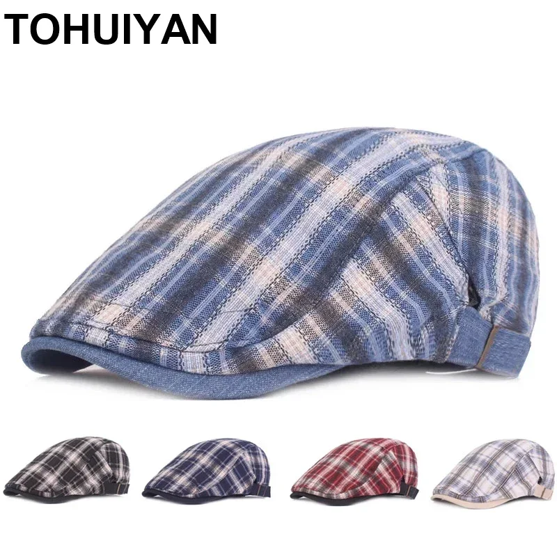 

2022 Fashion Plaid Beret Cap Men Women Spring Summer Cotton Golf Hat Outdoor Casquette Newsboy Caps Unisex Hip Hop Driver Hats