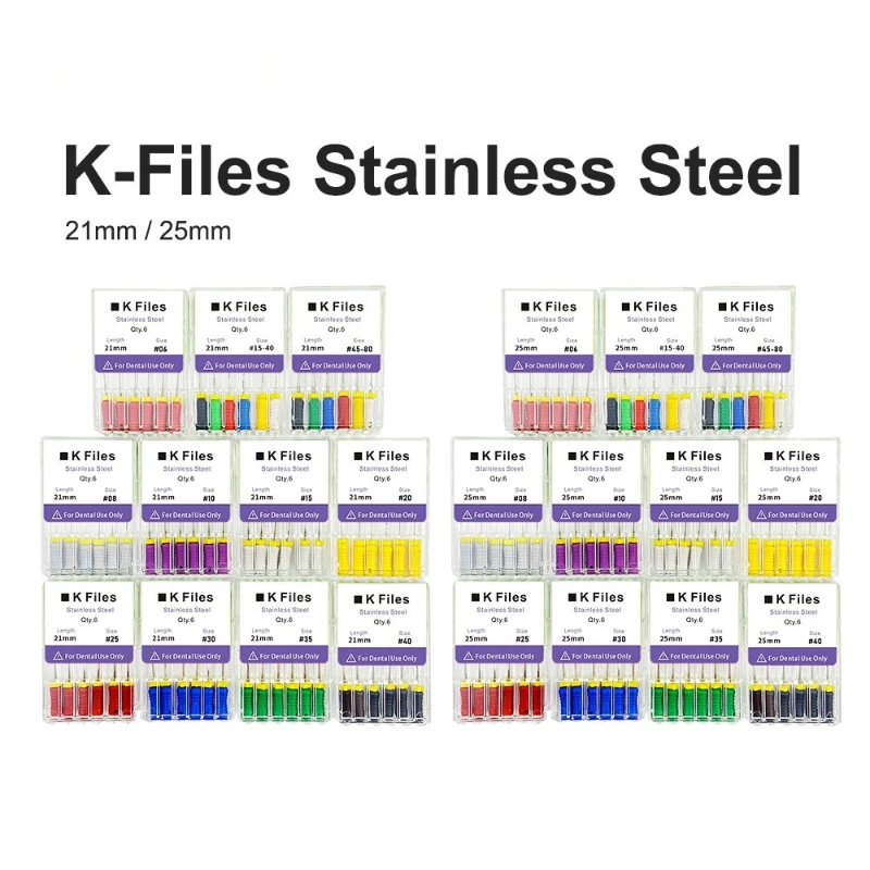 

10 x 6Pcs/Pack K Files Stainless Steel Dental Endo Instruments 21mm/25mm Hand Use Dental Root Canal Files Treatment Tools