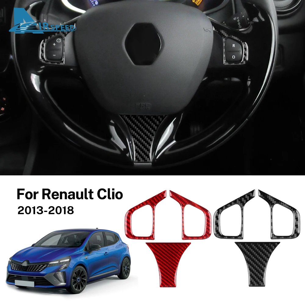 Real Soft Carbon Fiber For Renault Clio 4 Mk4 IV 2013 2014 2015 2016 2017 2018 Car Steering Wheel Button Frame Panel Sticker