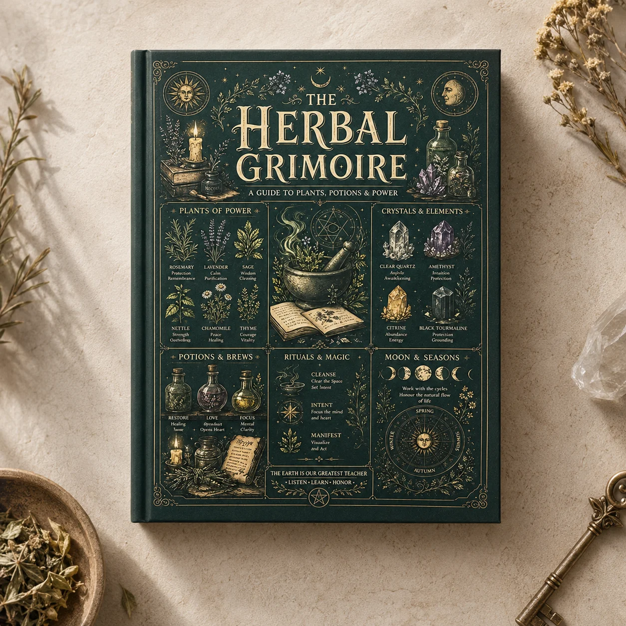 The Herbal Grimoire Guide to Plants Potions Power Natural Witchcraft Book for Beginners Herbalism Magic Rituals A5 Field Guide