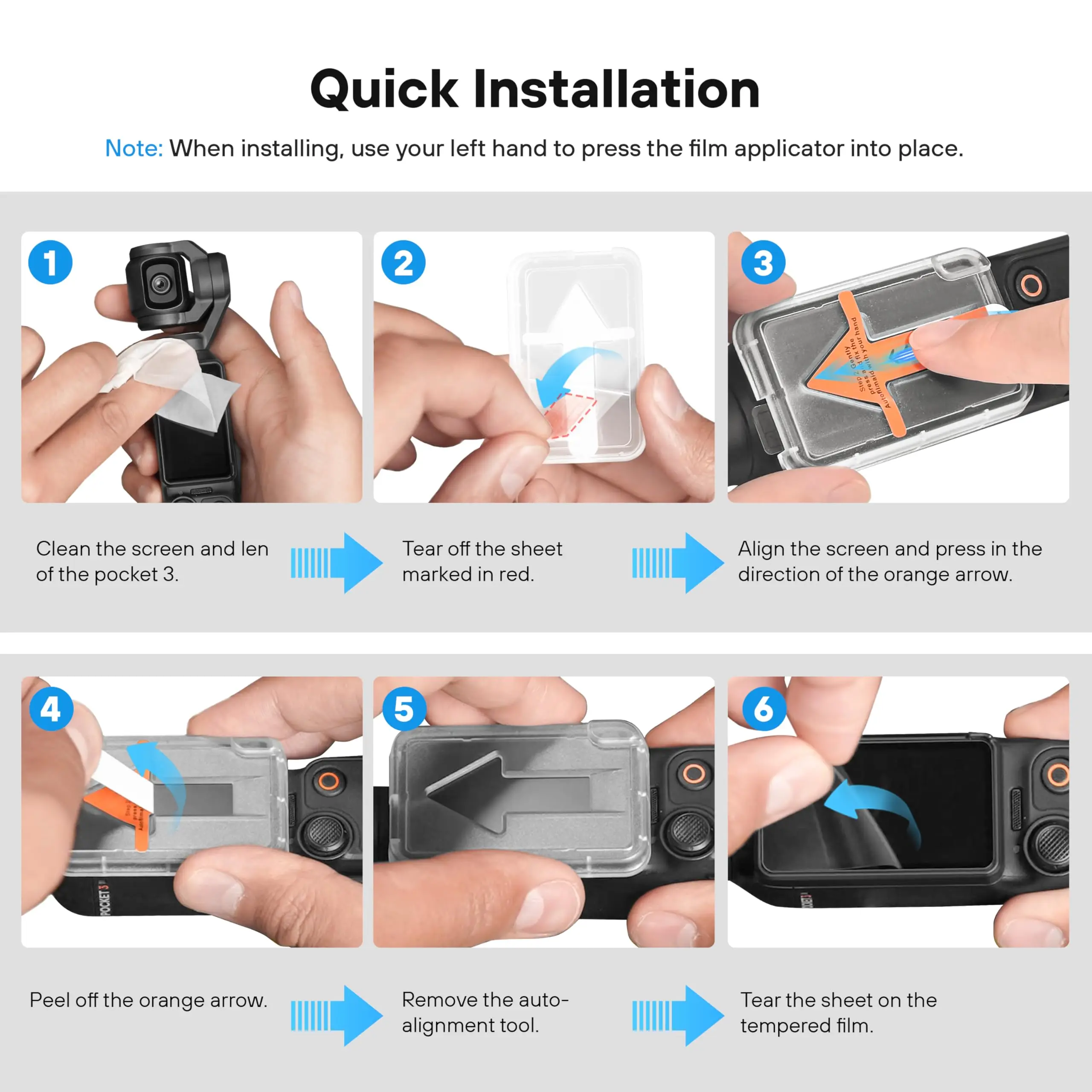 2 sztuki folii ochronnej AR HD ze szkła hartowanego do ekranu i obiektywu DJI Osmo Pocket 3/4 z zestawem do automatycznego wyrównywania podczas montażu — zdjęcie produktu 5