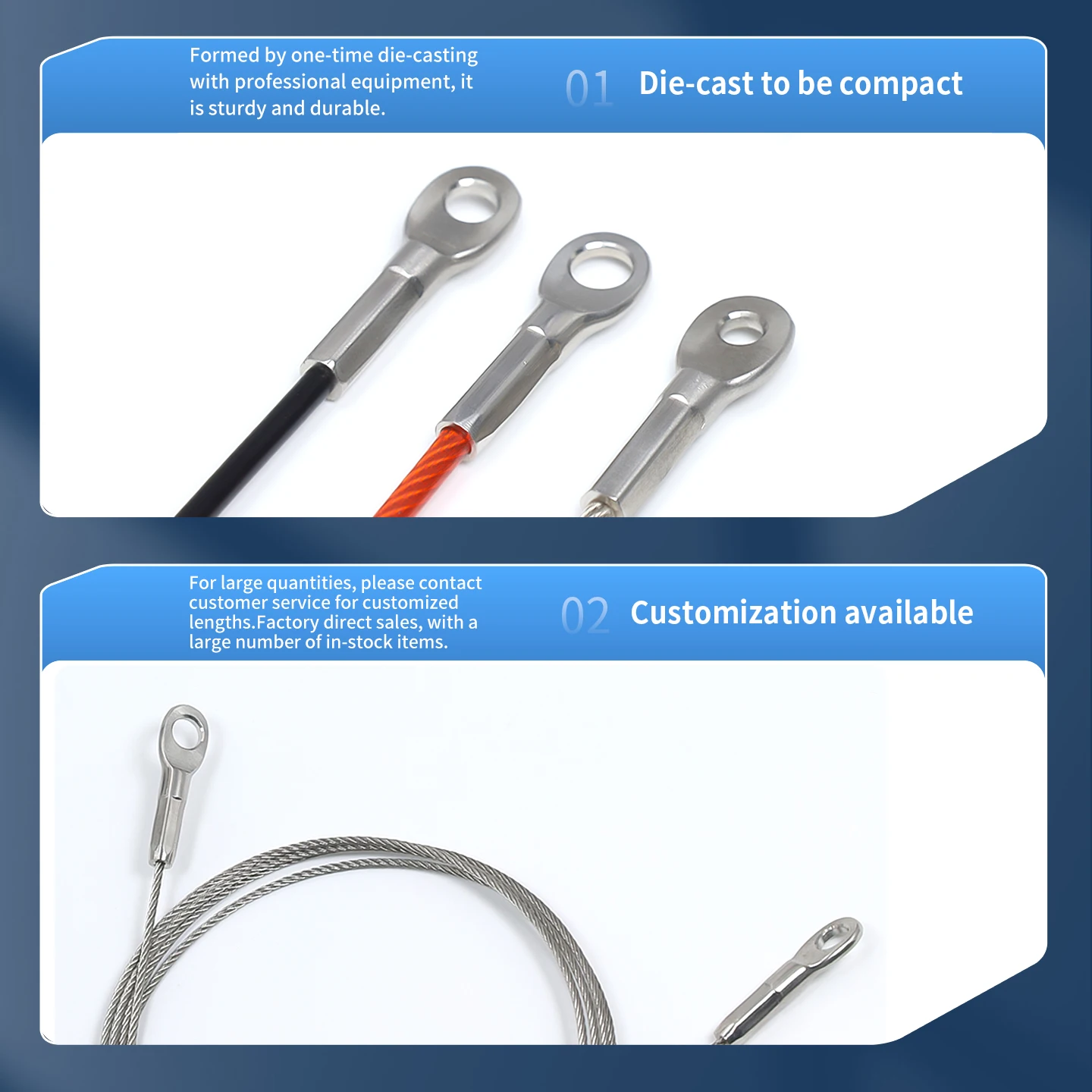 2-3mm Stainless Steel Wire Safety Rope, PVC Coated Rope, M4/M5/M6 Fisheye Terminal Block, Metal Safety Rope - view 6