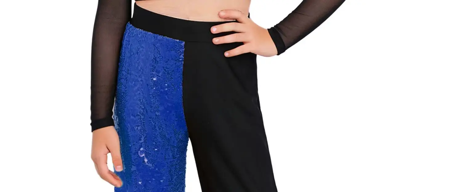 

Детские брюки для девочек с блестящими пайетками и лоскутным узором, брюки для хип-хопа и джазовых танцев, брюки с эластичным поясом, костюм для современных танцев и сценических выступлений