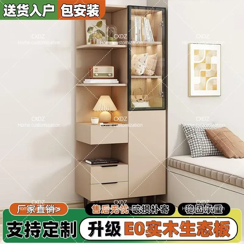 Modern Simple Bedside Bookcase Shelf High Cabinet Locker Integrated Storage for Bedroom Household Cream Style Furniture