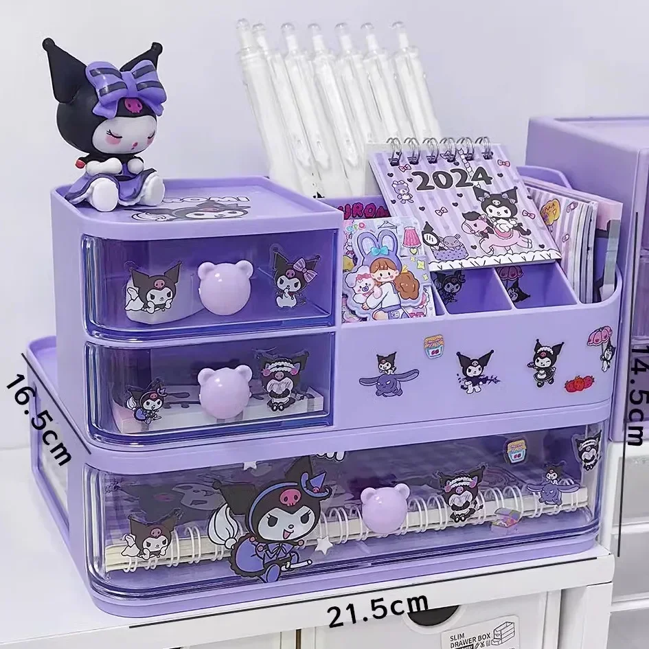 

Sanrio Drawer Compartment Desktop Stationery Storage Box Kuromi Melody Hello Kitty Desk Organizer Girls Cosmetics Storage Rack
