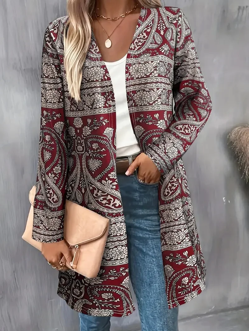 Women's Spring and Autumn Fashion Patterned Print Long Sleeve Thin Jacket - Machine Washable