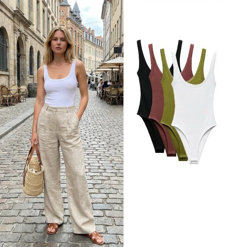 

Early Autumn Women's Fashion Casual round Neck Base Layer T-Shirt Vest Street Style Polyester Short Pants mid Waist