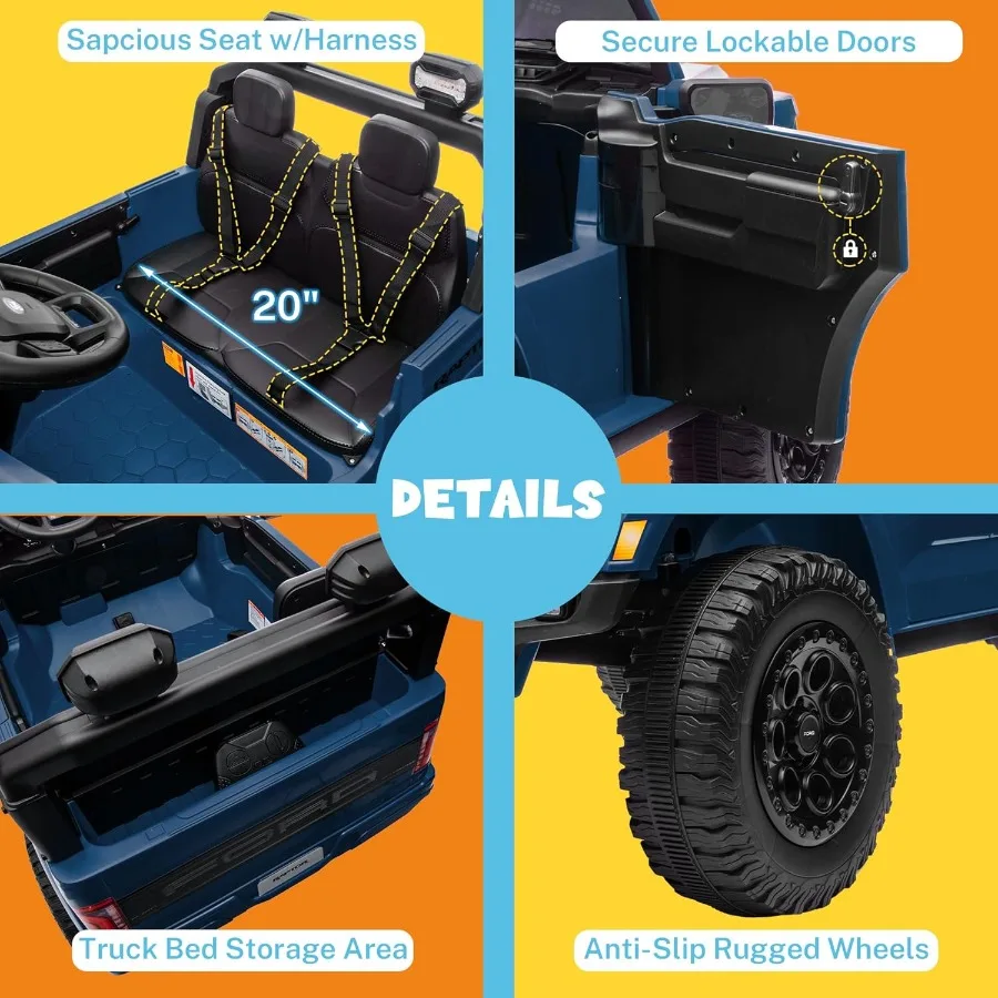 รถยนต์ไฟฟ้าสำหรับเด็ก 2 ที่นั่ง รุ่นฟอร์ด เอฟ-150 แร็ปเตอร์ 24 โวลต์ พร้อมรีโมทคอนโทรล รถบรรทุกเด็กนั่งขับได้ พร้อมรีโมท 2 ตัว