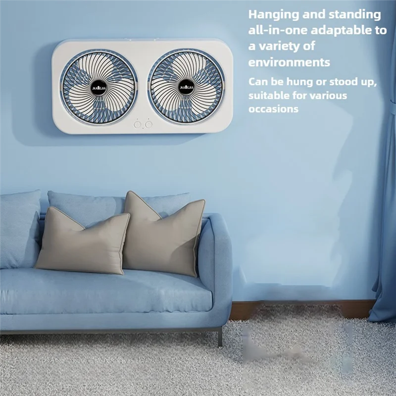 كتم الصوت، مروحة مكتب مزدوجة الرأس قابلة للتعليق، USB من النوع C، مبرد هواء قابل لإعادة الشحن، 3 سرعات، أخضر قابل للتعديل