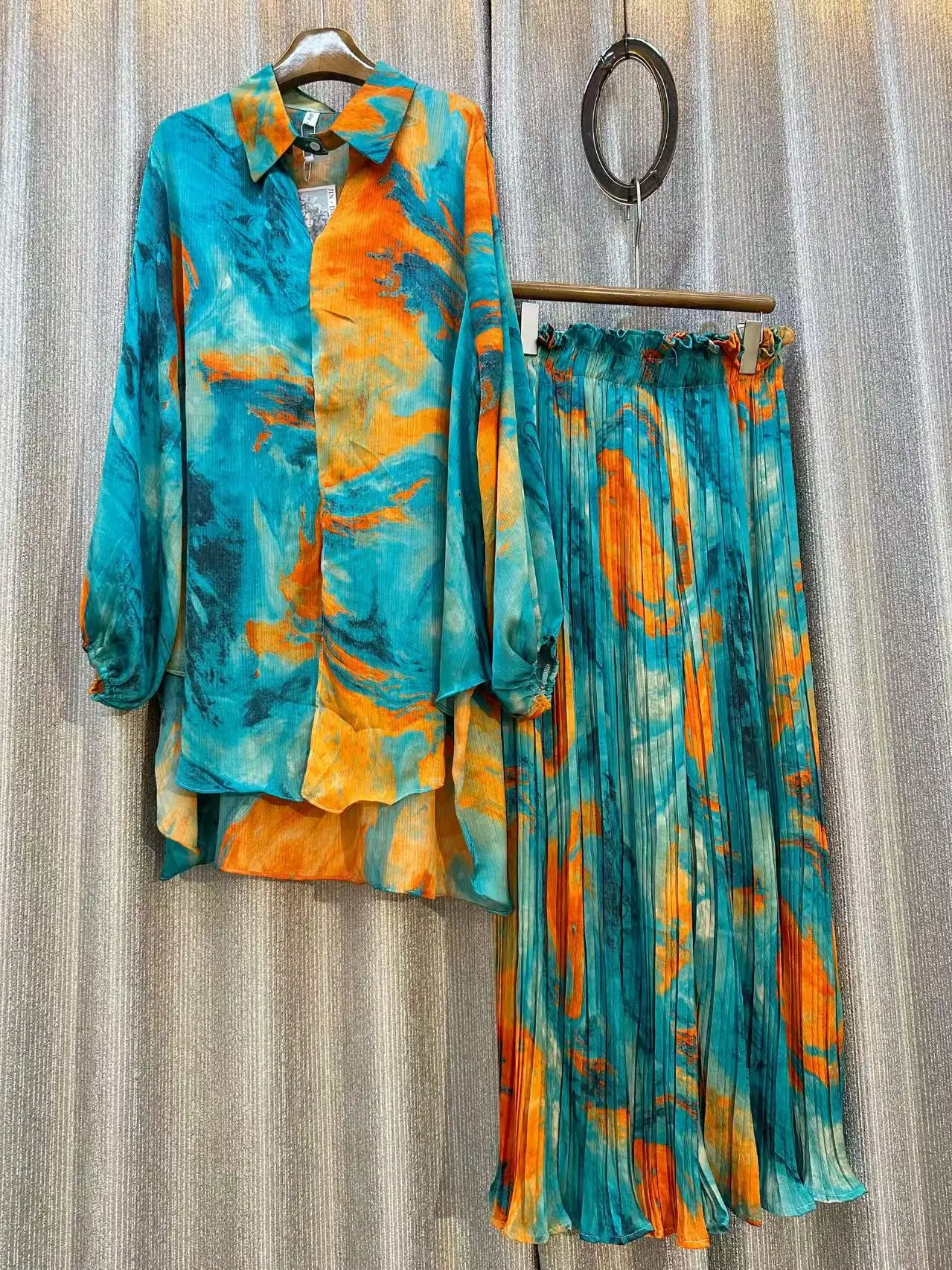 

Spring Autumn New Printed Women's Pants with Long Sleeve Pajama Shirt+Elastic Waist Wide Leg Pants Fashion Two-piece Suit