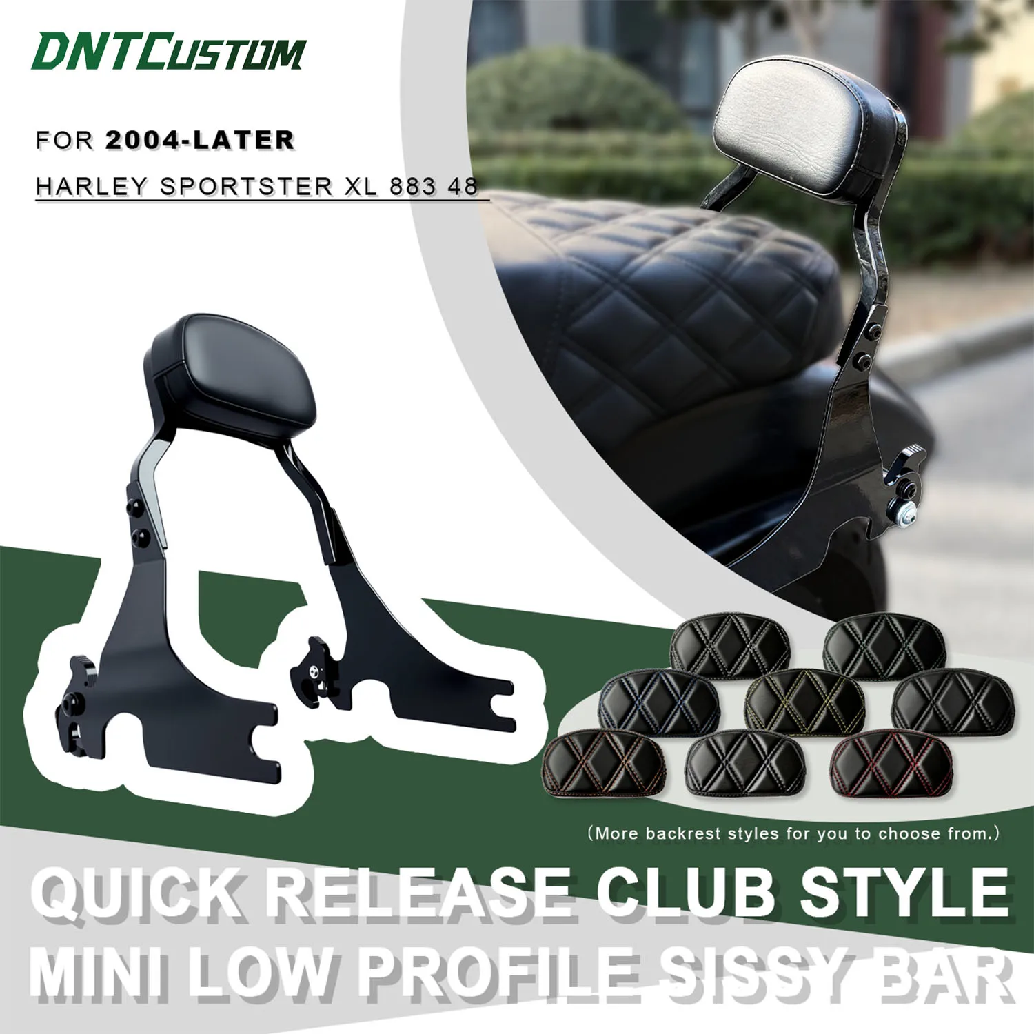 DNTCUSTOM Motorcycle Parts Quick Release Club Style Mini Low Profile Sissy Bar Backrest for Harley 04‑Later Sportster XL 883 48