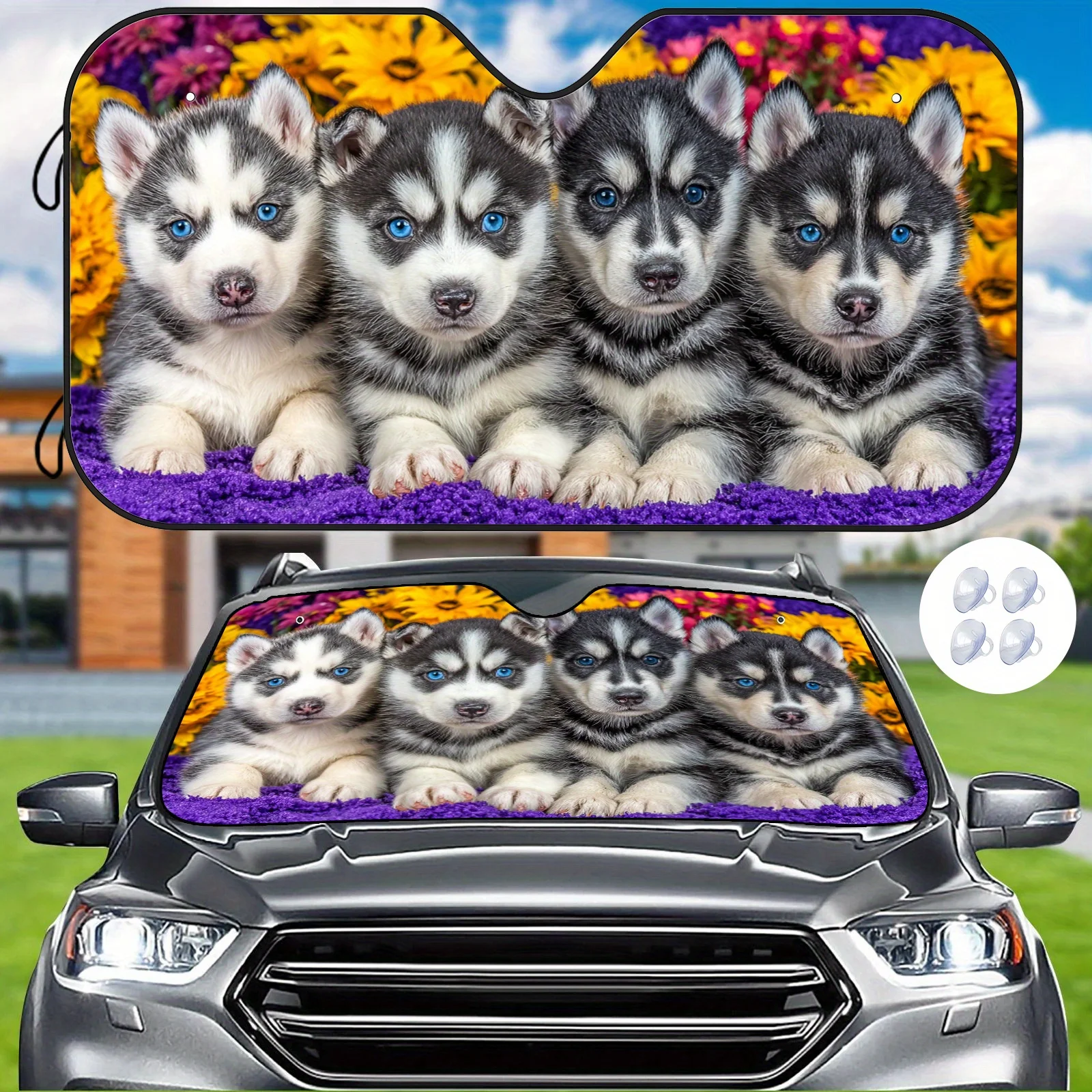 Classic Husky Cute Car Sunshade, Overflowing With Adorable Charm, Heat-Insulating And Durable To Protect The Interior Temperatur
