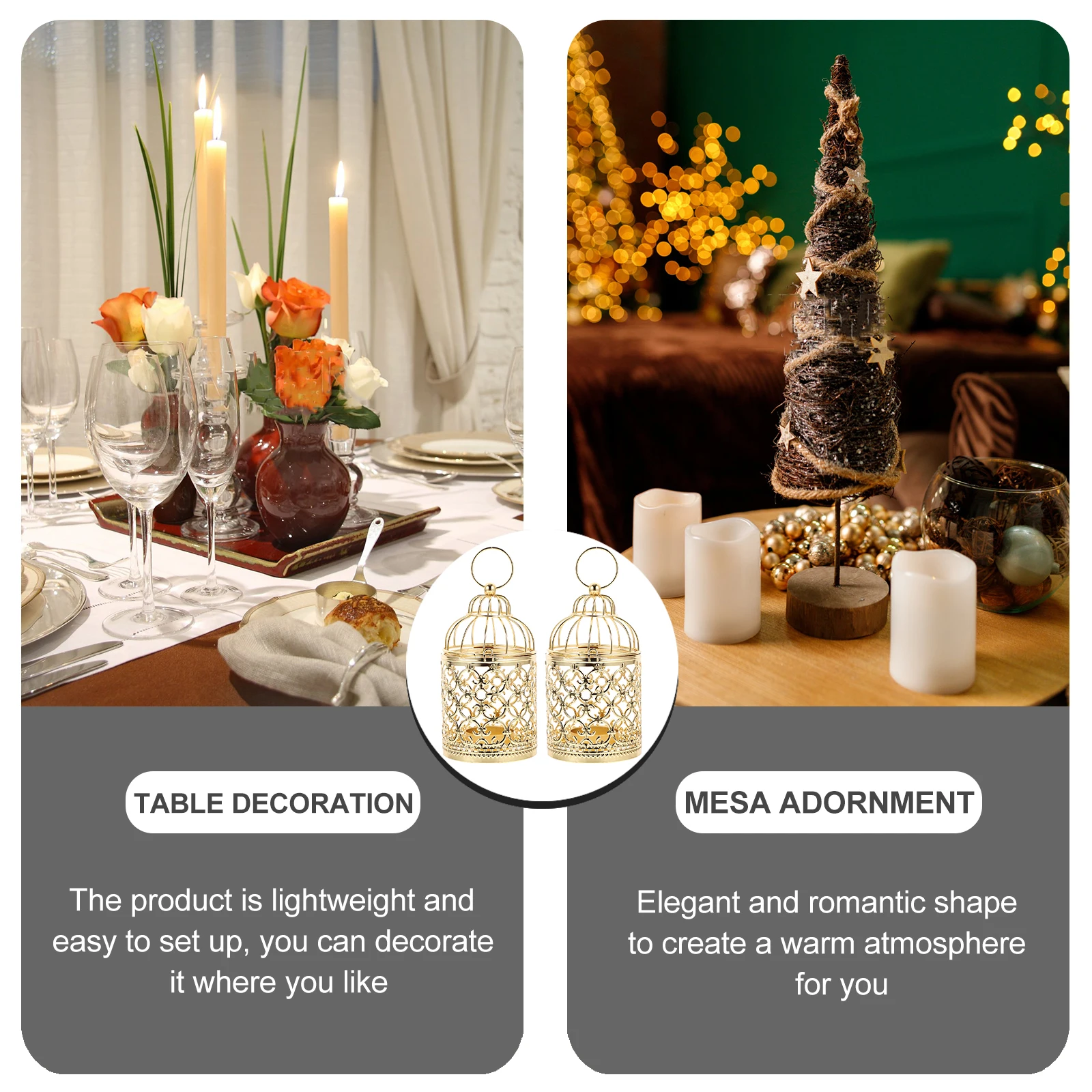 

2Pcs Golden Tealight Birdcage Holder Vintage European Style Metal Decorative Table Centerpiece for Home Party