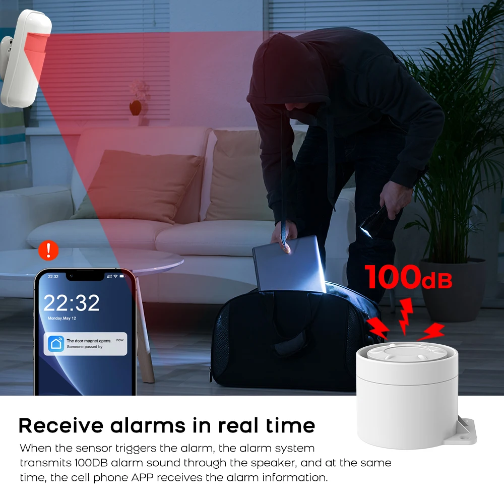 WIFI Tuya Smart Home 433MHZ Sistema di allarme GSM Sistema di allarme antifurto con rilevatore di movimento Sirena wireless Smart Life APP Aleax