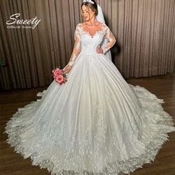 Glamorous Chic Wedding Dress Organza With Embroidery Princess Ball Gown Full Sleeve O-Neck Bride Customized Vestido De Casamento