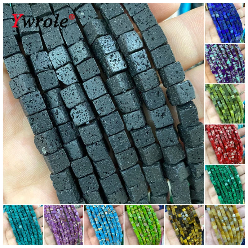 6x6mm kostka kamień naturalny lawa wulkaniczna malachit Topaz agat luźne kwadratowe koraliki dystansowe do tworzenia biżuterii Diy bransoletka kolczyki