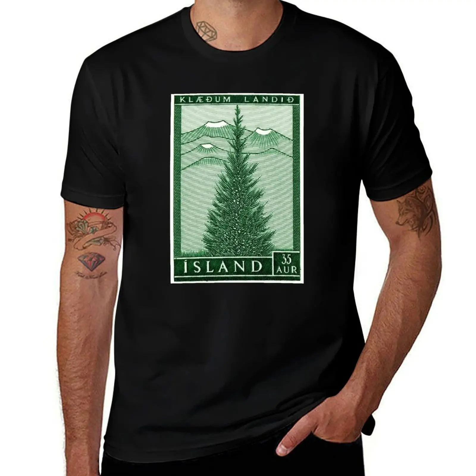 1957 Iceland Spruce Tree Postage Stamp T-Shirt man t shirt cotton high quality T-Shirt
