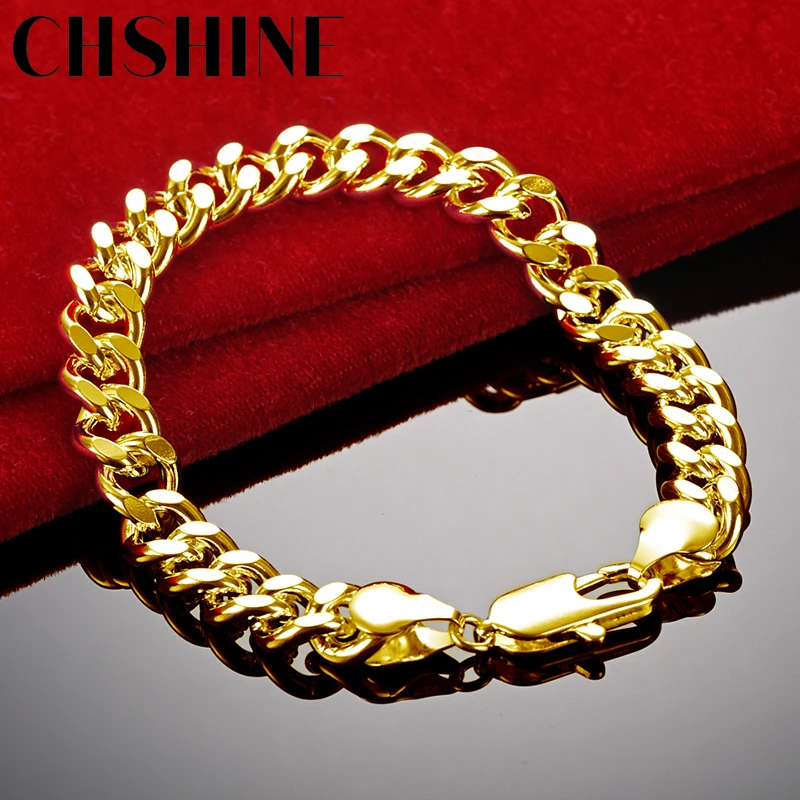 

CHSHINE 18K Gold 10mm Side Chain Bracelet For Women Men Wedding Engagement Party Fashion Charm Jewelry