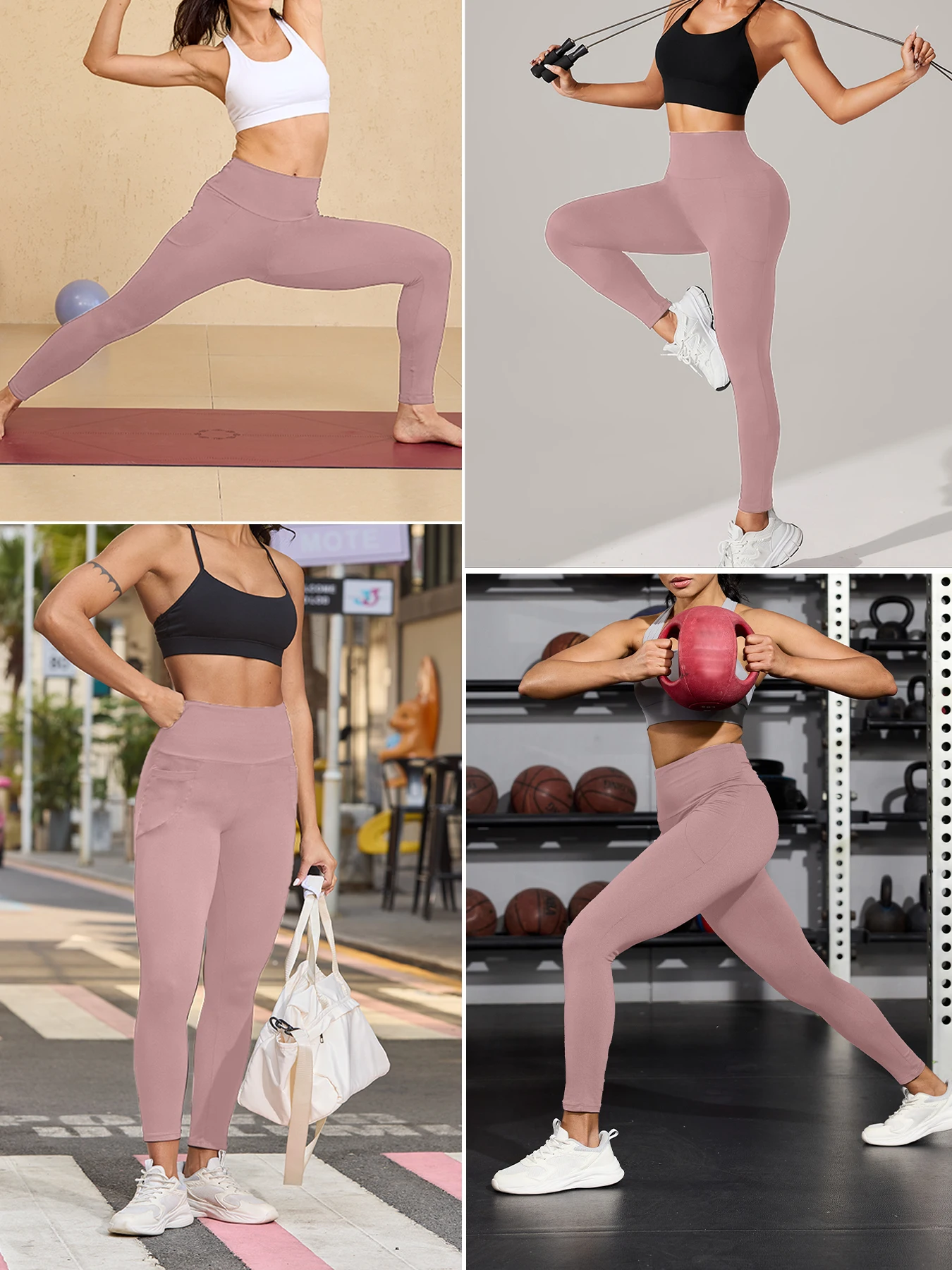Superzachte legging met zakken voor dames, hoog getailleerde buikcontrole workout yogabroek