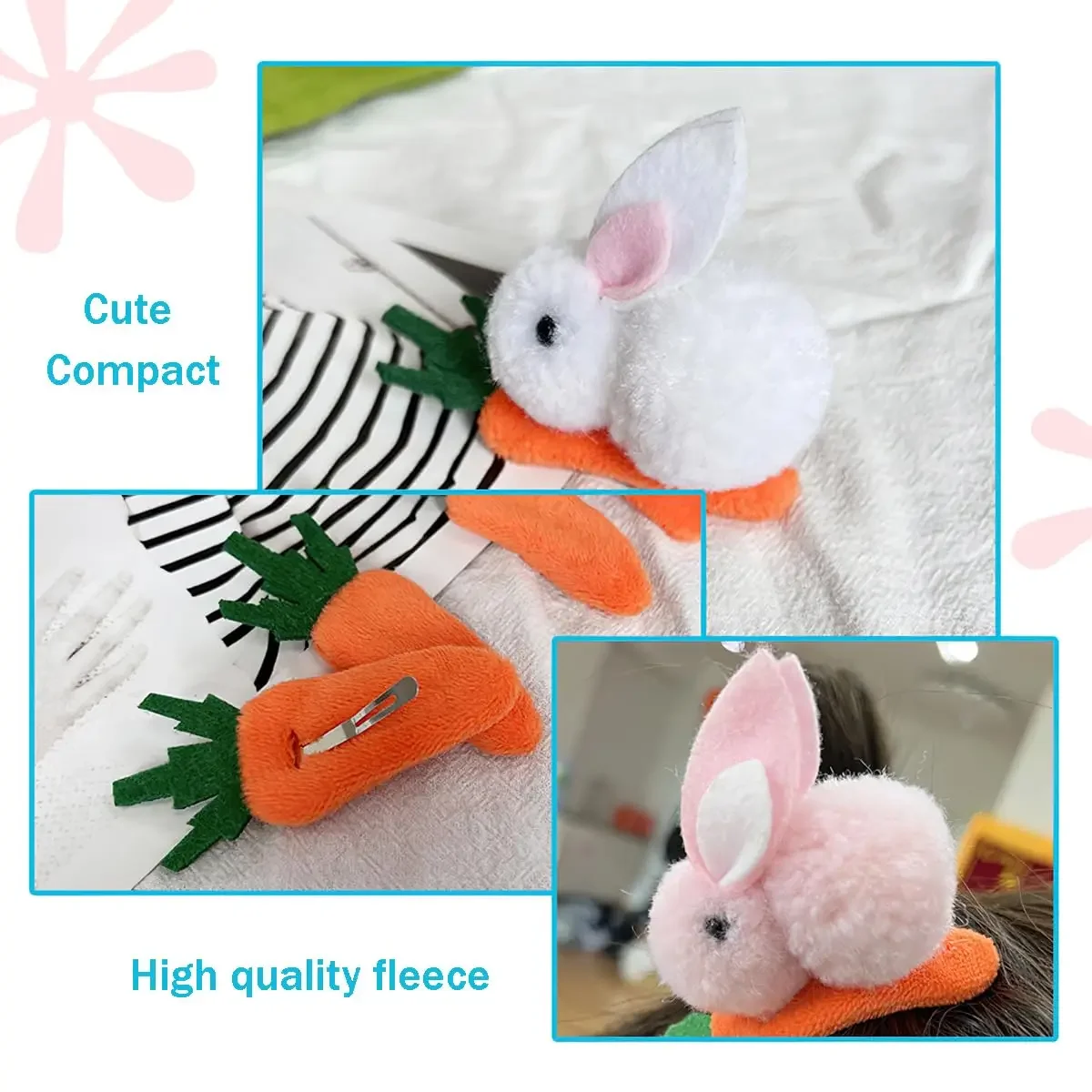 1-20PCS Easter Hair Clips Bunny Carrot Hair Accessories Rabbit Ear Headbands Party Supplies Easter Gifts Holiday Decorations