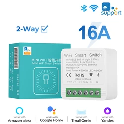 Interruptor inteligente Ewelink con Wifi, miniinterruptor DE LUZ DE 16A, 2 vías, inalámbrico, Automatización del hogar, voz para Alexa y Google Alice