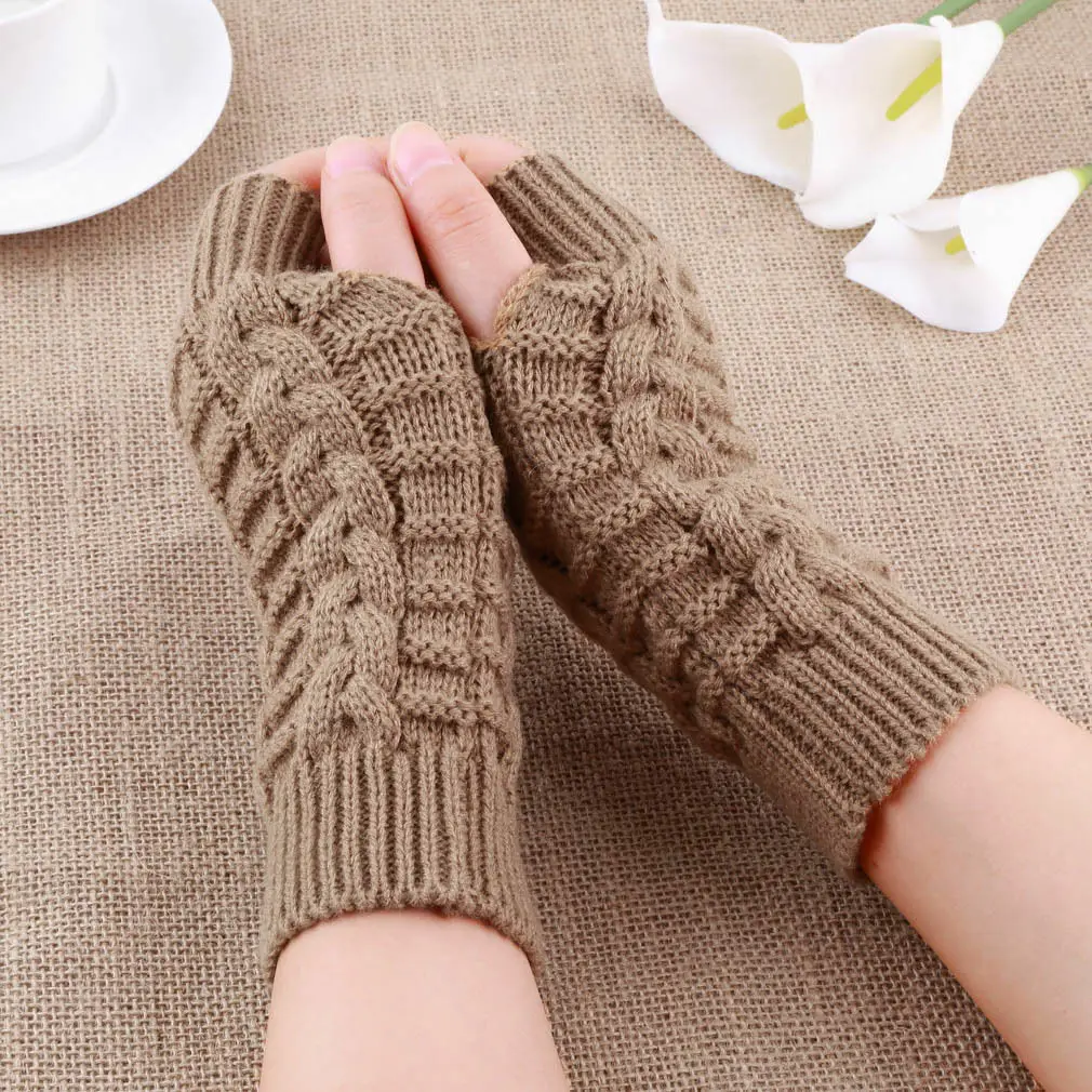 Fashion Unisex Men Women Knitted Fingerless Winter Gloves Soft Warm Wool Knitting Arm Flexible Hand Gloves Wrist Warmer Discount