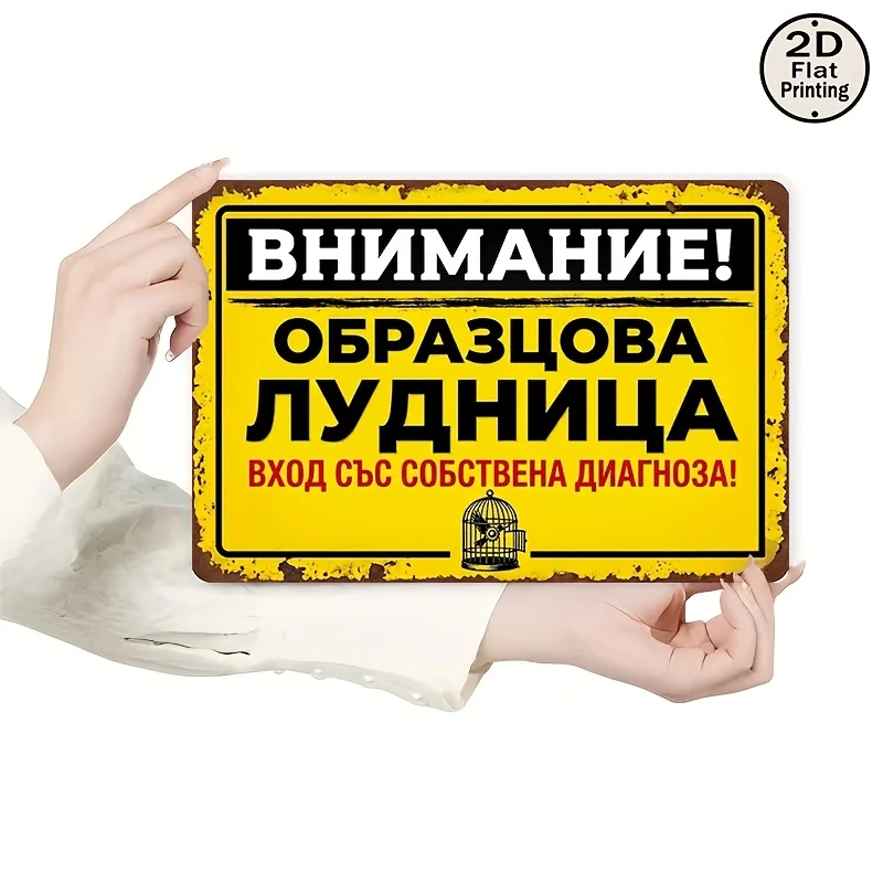 2D Flat, 1pc 2D Flat Printing, Vintage Square Metal Wall Plaque, Wall Decor Plaque and Ornament, Warning! Mental Hospital,